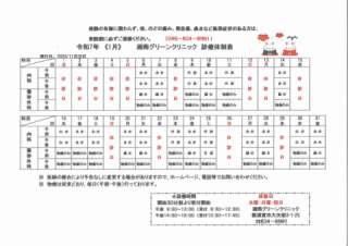 令和7年1月　診療体制表